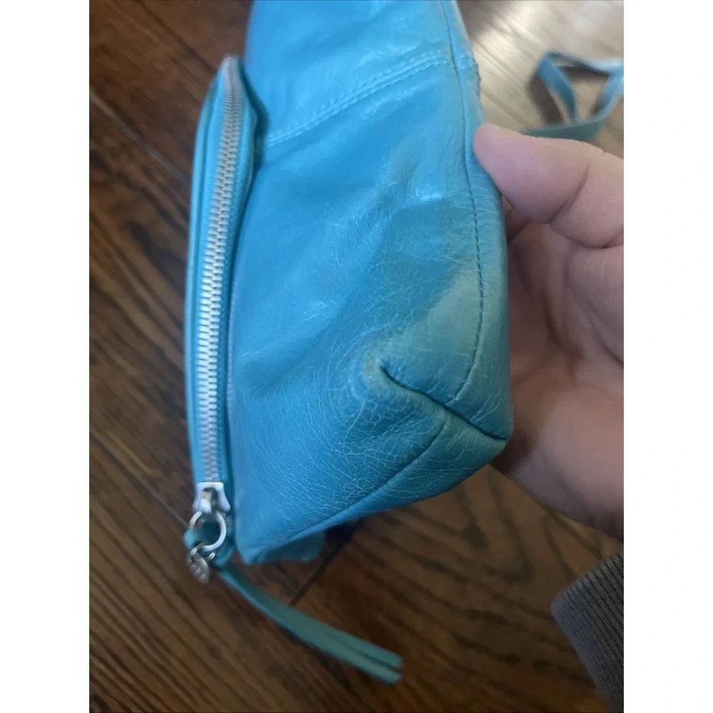 Hobo International Turquoise Leather Crossbody Small Zip Flap Purse Boho Chic